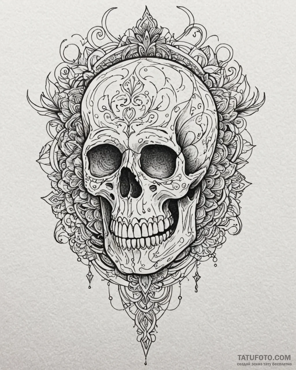 Tat tattoo sketch, skull framed by precise ge... - эскиз тату (№1753557440_0, 26.07.2025 19:17) — Tatufoto.com