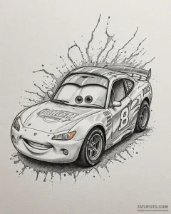 Tattoo sketch, lightning mcqueen close-up wit... - эскиз тату (№1753557638_0, 26.07.2025 19:20) — Tatufoto.com