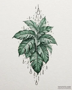 Tat tattoo sketch, shiny banana leaves covere... - эскиз тату (№1753558226_0, 26.07.2025 19:30) — Tatufoto.com