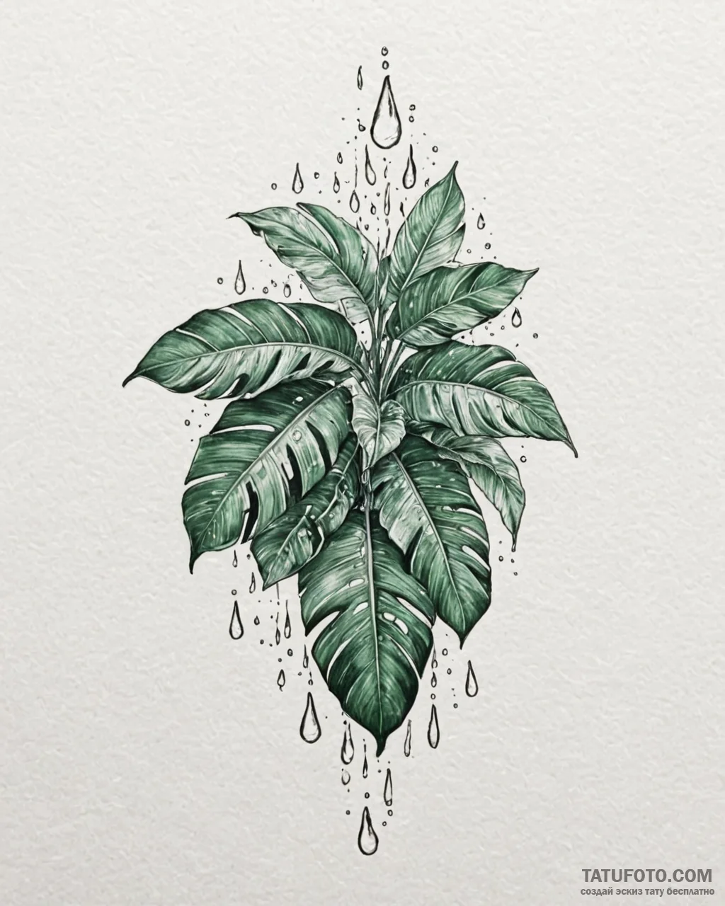 Tat tattoo sketch, shiny banana leaves covere... - эскиз тату (№1753558226_0, 26.07.2025 19:30) — Tatufoto.com
