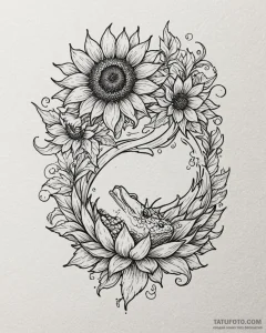 Tattoo sketch, neotraditional sunflower with... - эскиз тату (№1753558423_0, 26.07.2025 19:33) — Tatufoto.com