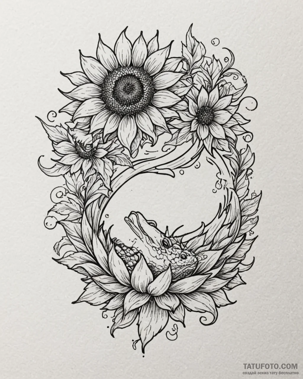 Tattoo sketch, neotraditional sunflower with... - эскиз тату (№1753558423_0, 26.07.2025 19:33) — Tatufoto.com