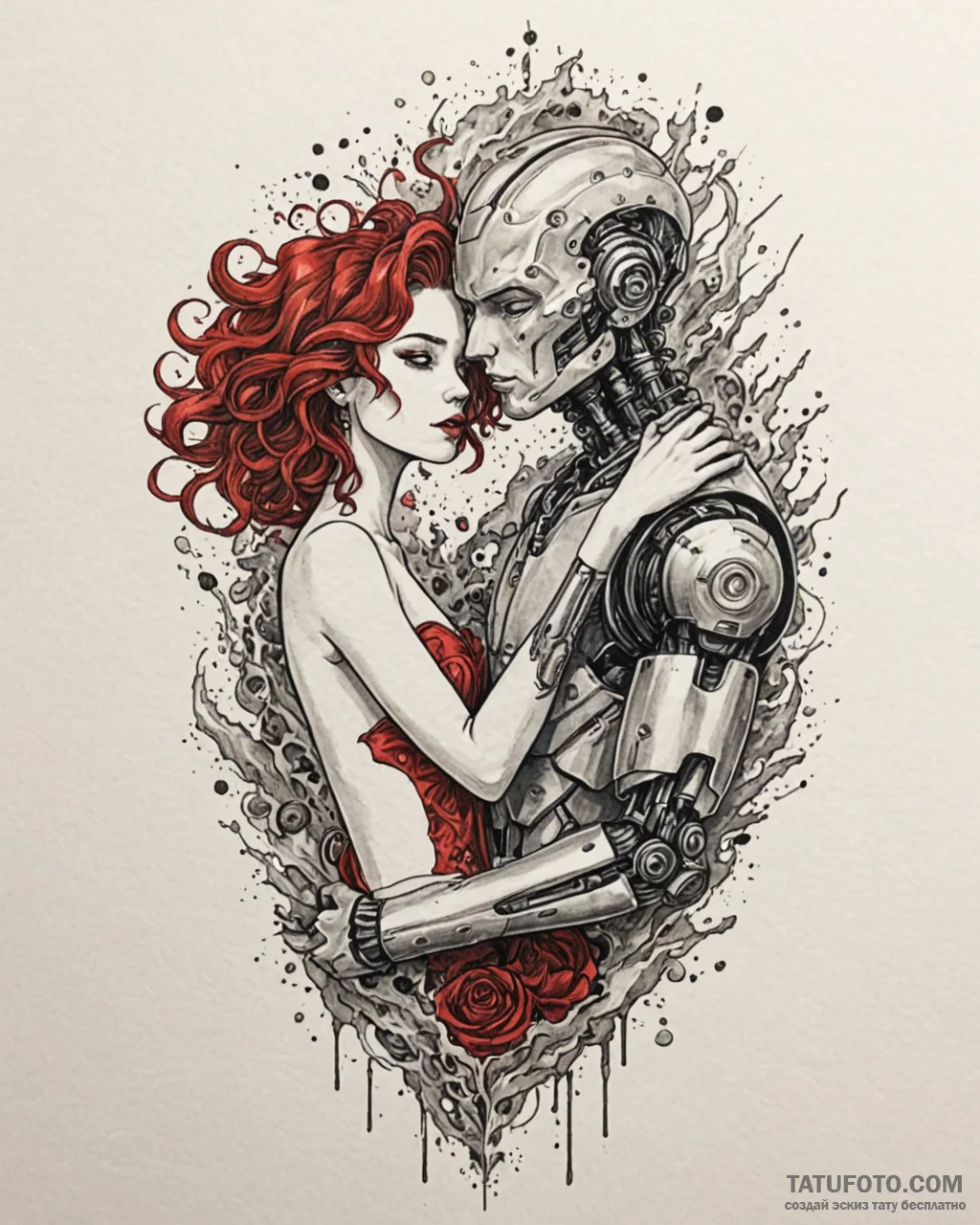 Tattoo sketch, katie and rick hugging with ro... - эскиз тату (№1753558620_0, 26.07.2025 19:37) — Tatufoto.com