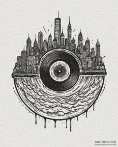 Tat tattoo sketch, retro vinyl record spinnin... - эскиз тату (№1753558817_0, 26.07.2025 19:40) — Tatufoto.com