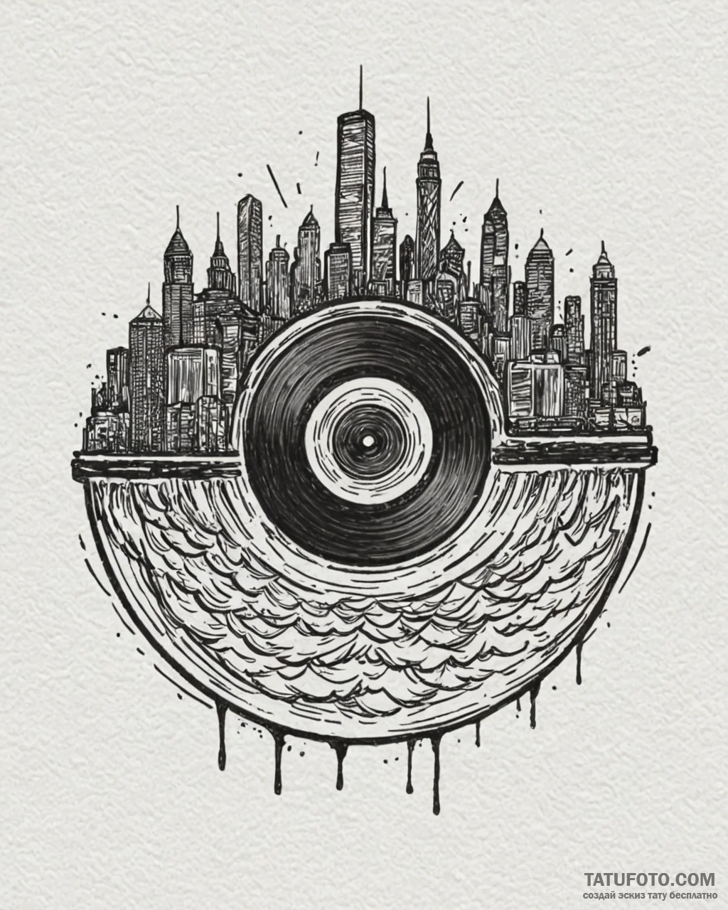 Tat tattoo sketch, retro vinyl record spinnin... - эскиз тату (№1753558817_0, 26.07.2025 19:40) — Tatufoto.com