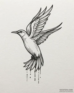 Tattoo sketch, minimalistic bird in flight wi... - эскиз тату (№1753559812_0, 26.07.2025 19:56) — Tatufoto.com