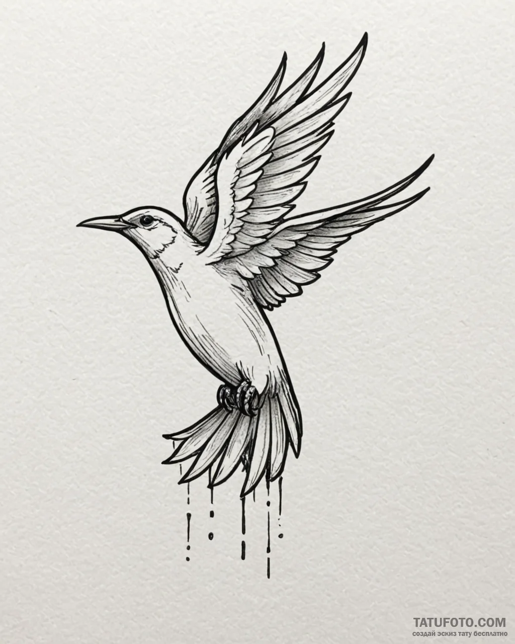 Tattoo sketch, minimalistic bird in flight wi... - эскиз тату (№1753559812_0, 26.07.2025 19:56) — Tatufoto.com