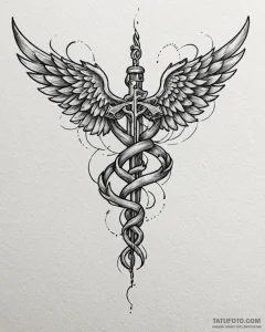 Tat tattoo sketch, medic’s caduceus entwined... - эскиз тату (№1753560008_0, 26.07.2025 20:00) — Tatufoto.com