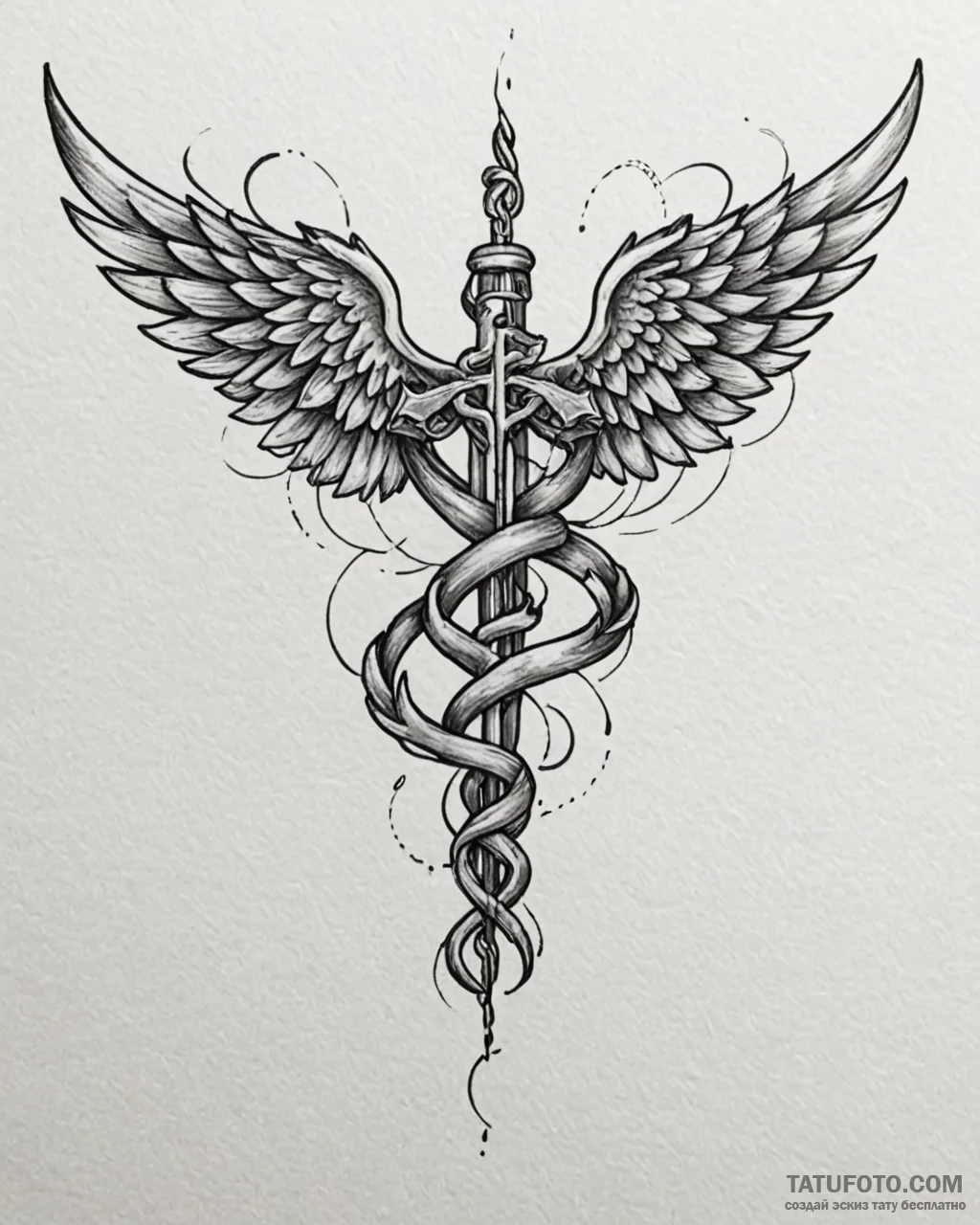 Tat tattoo sketch, medic’s caduceus entwined... - эскиз тату (№1753560008_0, 26.07.2025 20:00) — Tatufoto.com