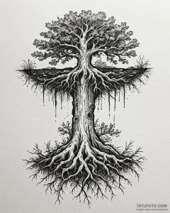 Tattoo sketch, ancient oak roots sprawling in... - эскиз тату (№1753560806_0, 26.07.2025 20:13) — Tatufoto.com