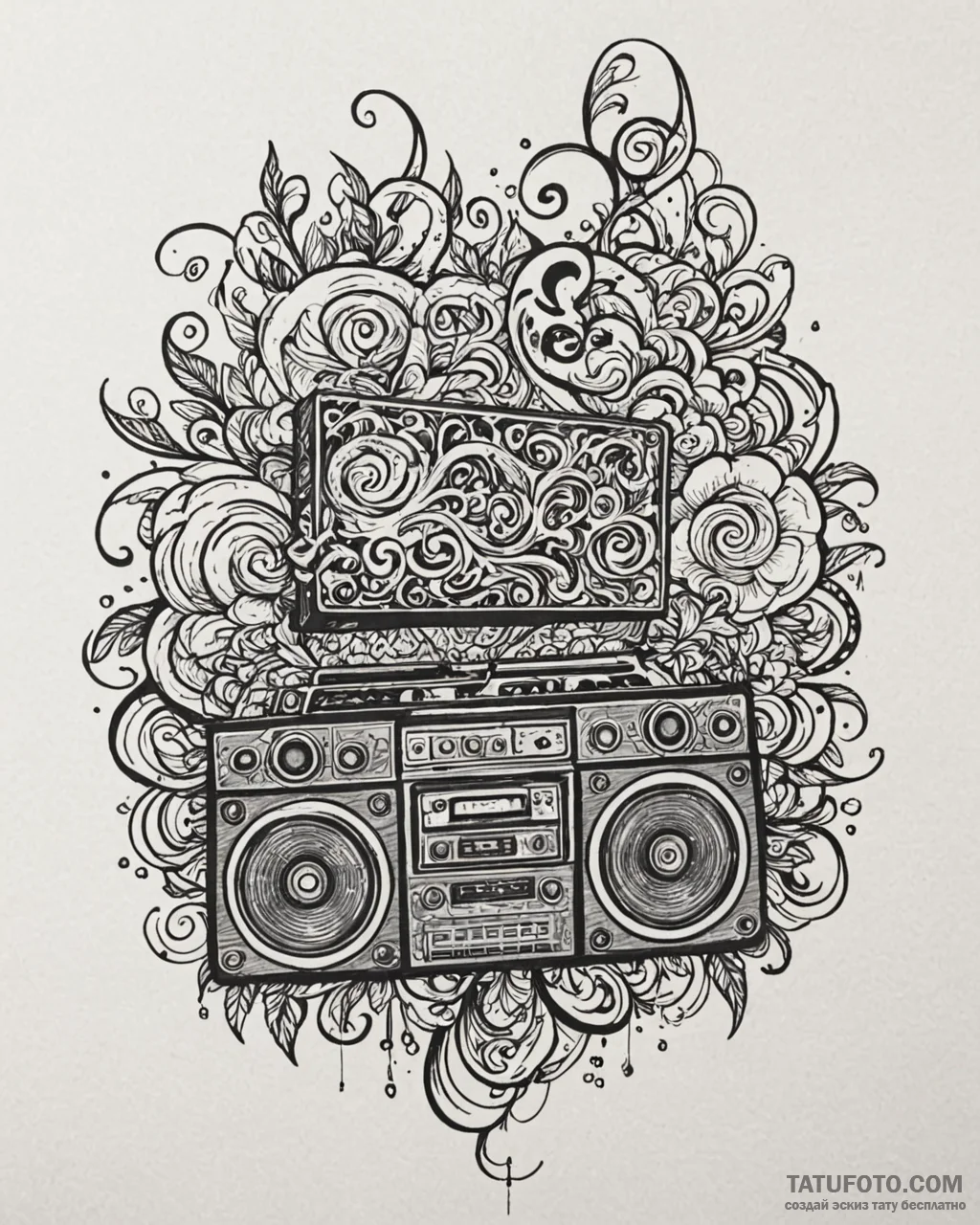 Tat tattoo sketch, hip-hop fan with graffiti... - эскиз тату (№1753561821_0, 26.07.2025 20:30) — Tatufoto.com