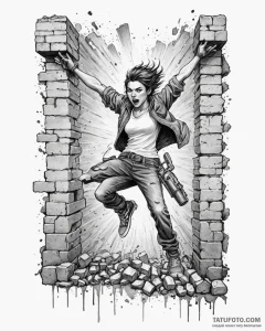 Tat tattoo sketch, rebel breaking through bri... - эскиз тату (№1753562032_0, 26.07.2025 20:33) — Tatufoto.com