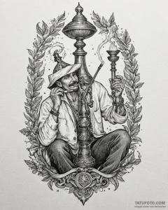 кальянщик, concept art for tattoo, old school... - эскиз тату (№1753563033_0, 26.07.2025 20:50) — Tatufoto.com