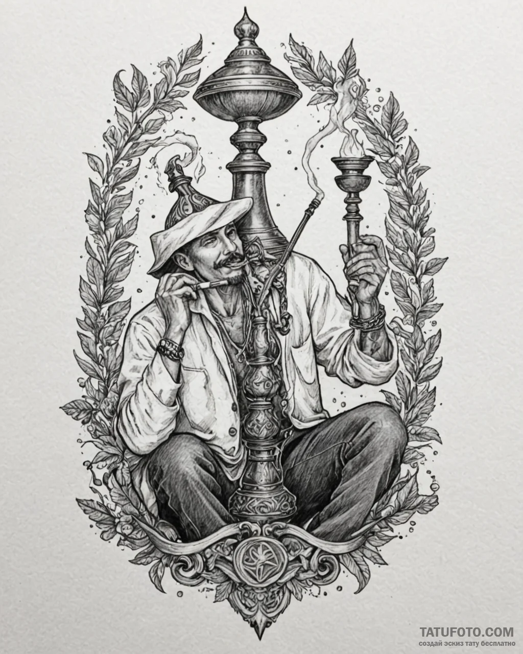 кальянщик, concept art for tattoo, old school... - эскиз тату (№1753563033_0, 26.07.2025 20:50) — Tatufoto.com