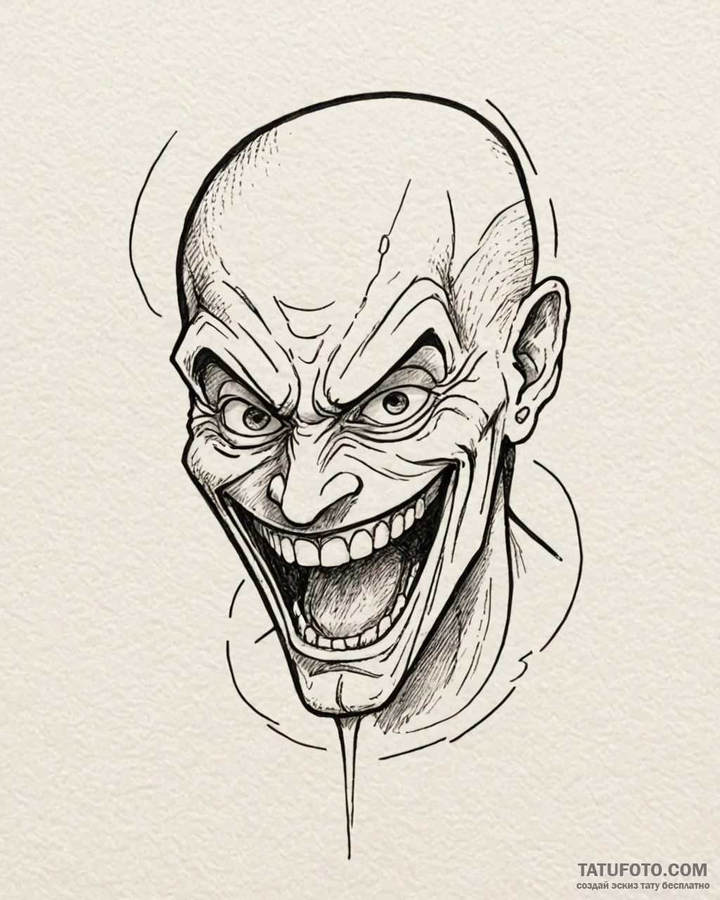 Tattoo sketch, flash in mid-laugh with slow m... - эскиз тату (№1753564020_0, 26.07.2025 21:07) — Tatufoto.com