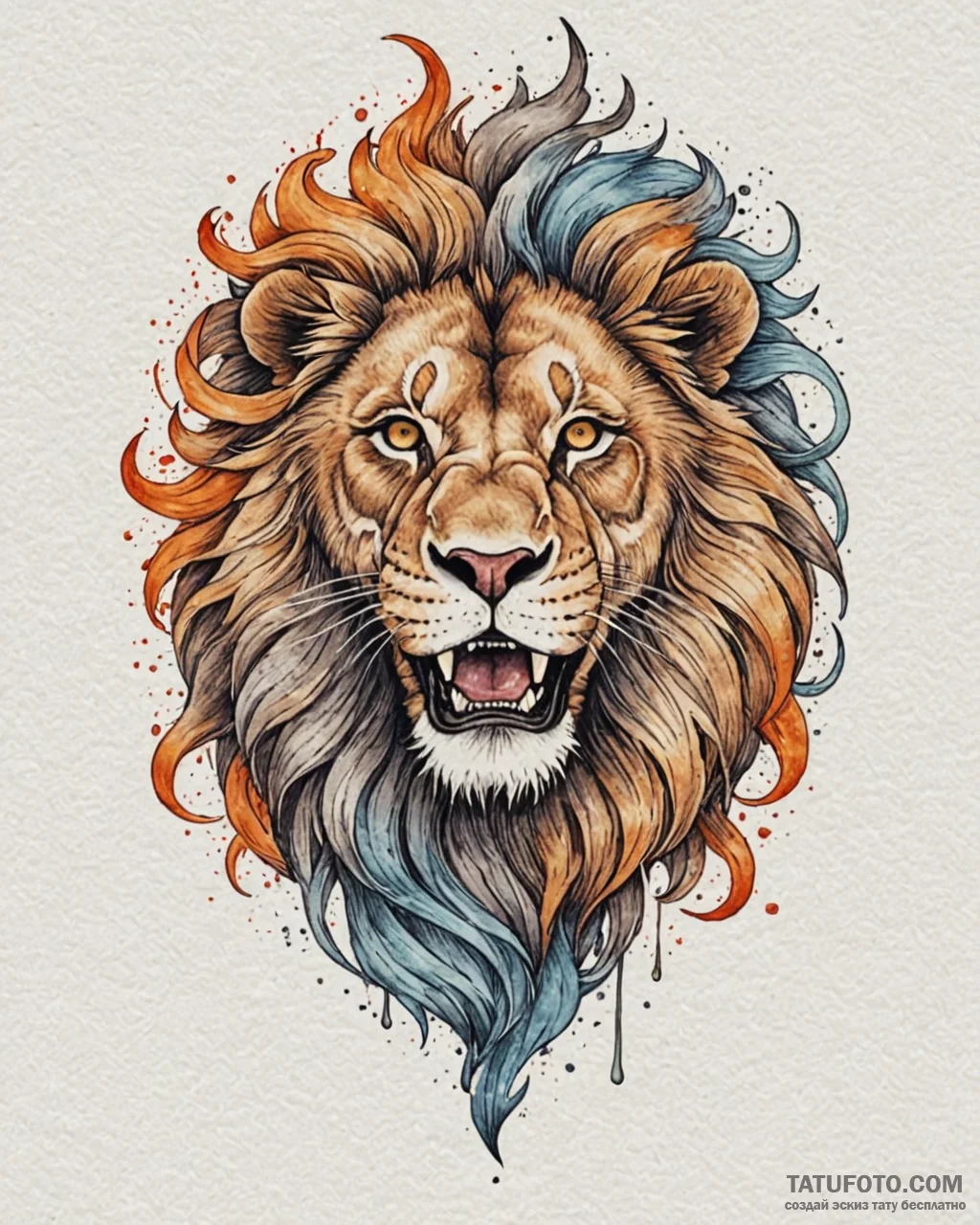 Tattoo sketch, lion roaring with swirling fir... - эскиз тату (№1753564638_0, 26.07.2025 21:17) — Tatufoto.com