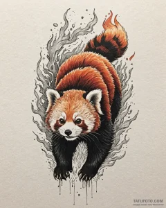 Tattoo sketch, red panda spirit form leaping... - эскиз тату (№1753565044_0, 26.07.2025 21:24) — Tatufoto.com