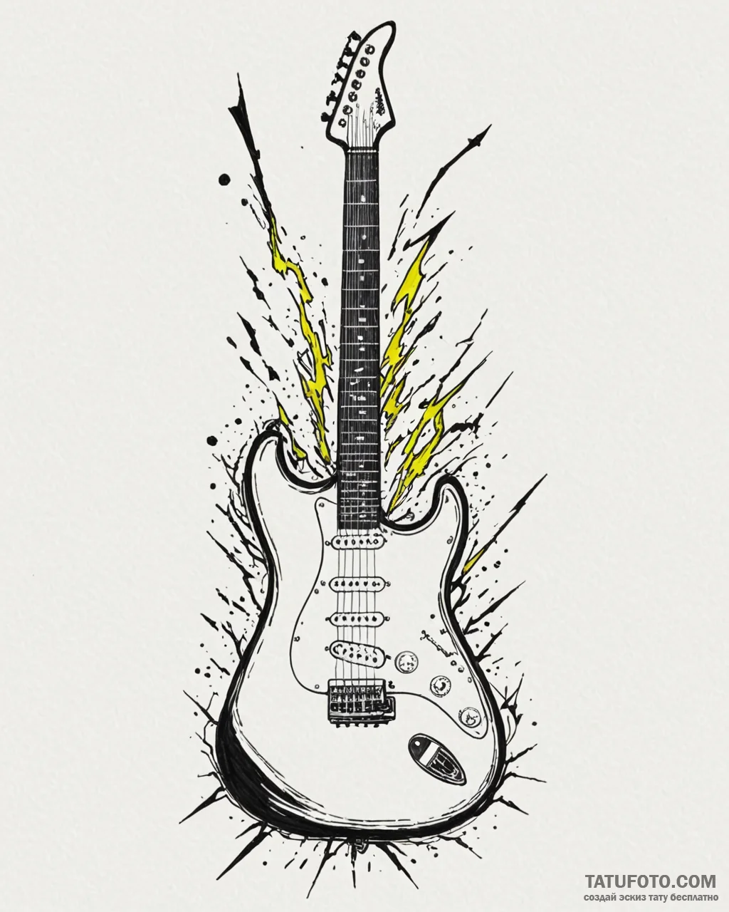 Tattoo sketch, electric guitar with lightning... - эскиз тату (№1753565242_0, 26.07.2025 21:27) — Tatufoto.com