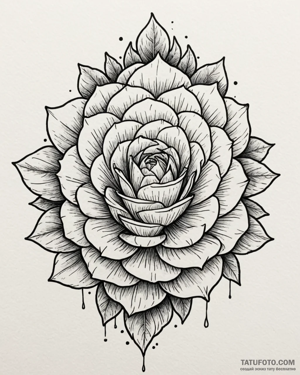 Tat tattoo sketch, succulent rosette with sof... - эскиз тату (№1753565440_0, 26.07.2025 21:30) — Tatufoto.com