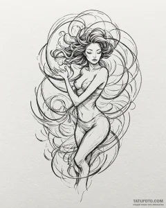 Tattoo sketch, spirit with wind swirling arou... - эскиз тату (№1753566238_0, 26.07.2025 21:43) — Tatufoto.com