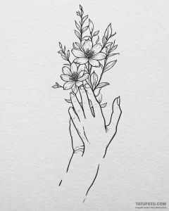 Tattoo sketch, slender minimalist hand holdin... - эскиз тату (№1753566447_0, 26.07.2025 21:47) — Tatufoto.com