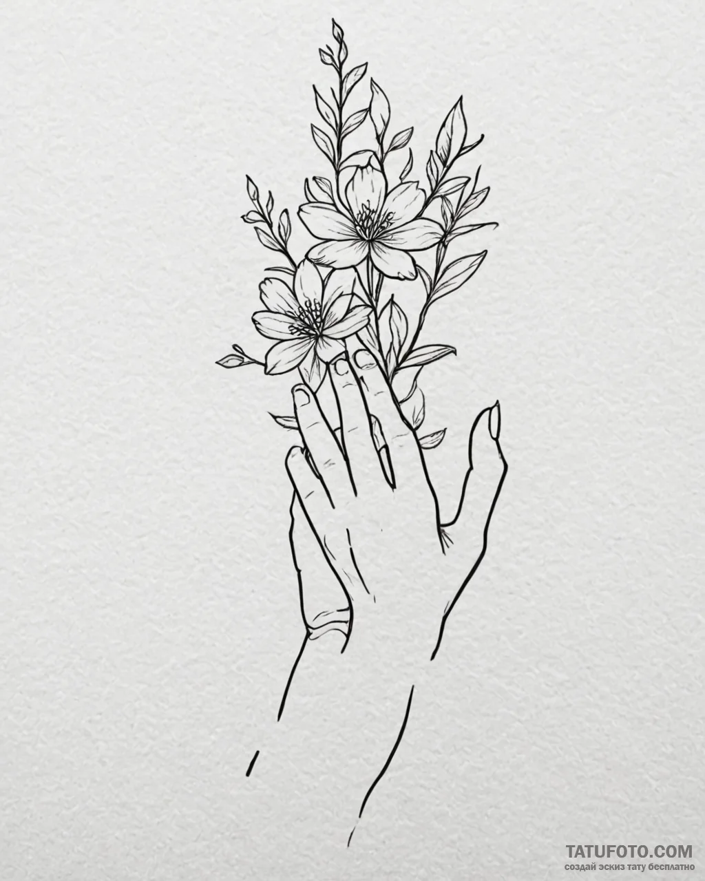 Tattoo sketch, slender minimalist hand holdin... - эскиз тату (№1753566447_0, 26.07.2025 21:47) — Tatufoto.com