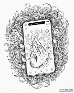 Tat tattoo sketch, influencer’s hand holding... - эскиз тату (№1753568060_0, 26.07.2025 22:14) — Tatufoto.com