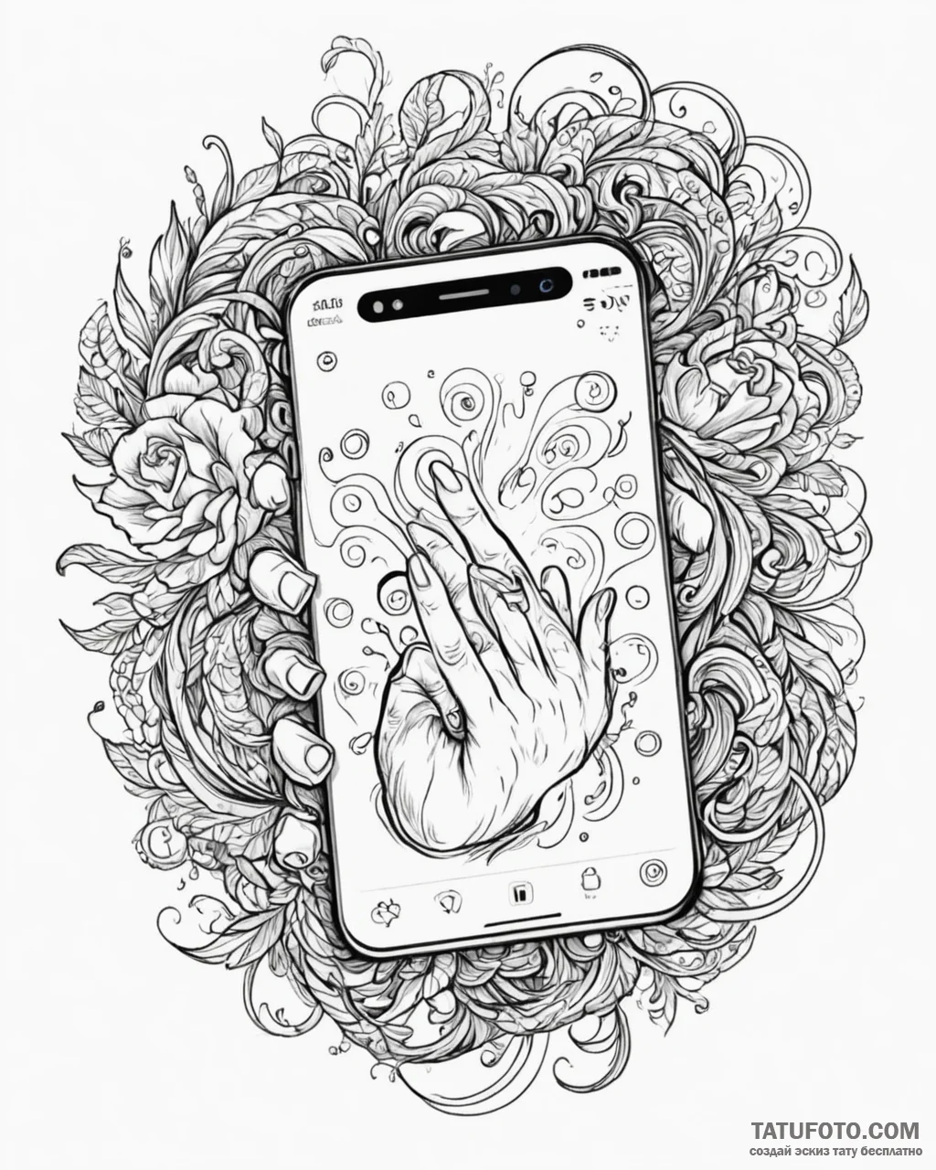 Tat tattoo sketch, influencer’s hand holding... - эскиз тату (№1753568060_0, 26.07.2025 22:14) — Tatufoto.com