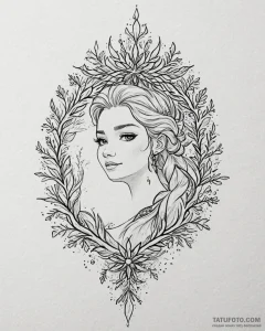Tattoo sketch, elsa’s crown and snowflakes in... - эскиз тату (№1753568675_0, 26.07.2025 22:24) — Tatufoto.com