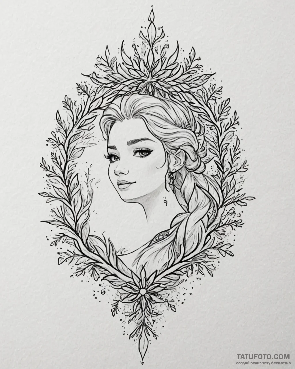 Tattoo sketch, elsa’s crown and snowflakes in… — эскиз тату (№1753568675_0, 26.07.2025 22:24) — Tatufoto.com