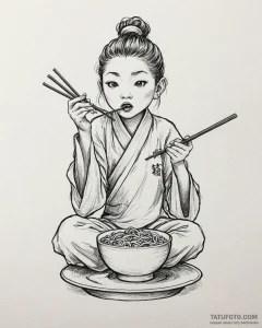 Tattoo sketch, po eating noodles with chopsti... - эскиз тату (№1753568872_0, 26.07.2025 22:27) — Tatufoto.com