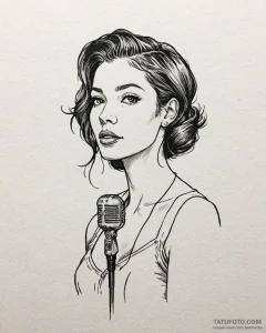 Tattoo sketch, singer portrait with microphon... - эскиз тату (№1753569071_0, 26.07.2025 22:31) — Tatufoto.com