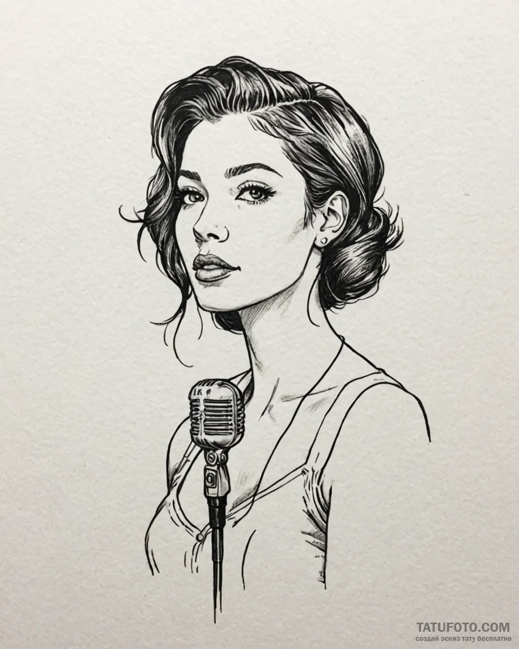 Tattoo sketch, singer portrait with microphon… — эскиз тату (№1753569071_0, 26.07.2025 22:31) — Tatufoto.com