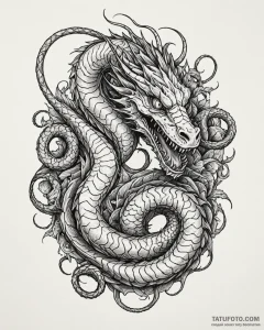 Tat tattoo sketch, basilisk serpent coiling w... - эскиз тату (№1753569467_0, 26.07.2025 22:37) — Tatufoto.com