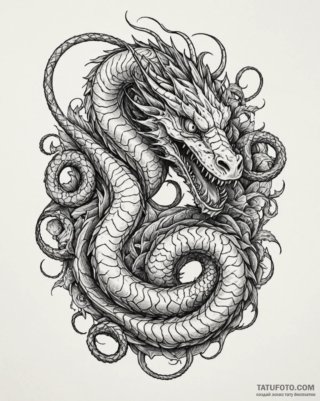 Tat tattoo sketch, basilisk serpent coiling w... - эскиз тату (№1753569467_0, 26.07.2025 22:37) — Tatufoto.com