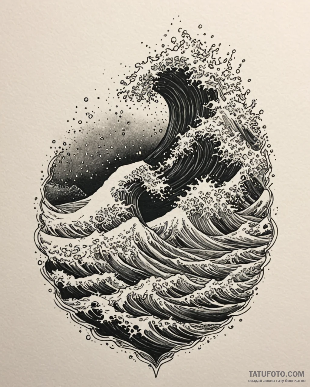 Tat tattoo sketch, crashing ocean waves with... - эскиз тату (№1753570083_0, 26.07.2025 22:48) — Tatufoto.com