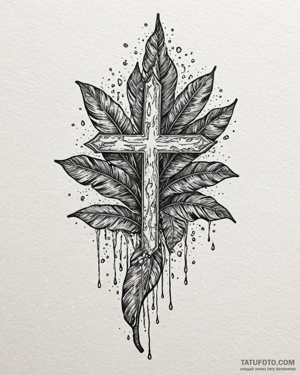 Tat tattoo sketch, shiny banana leaves covere... - эскиз тату (№1753570689_0, 26.07.2025 22:58) — Tatufoto.com