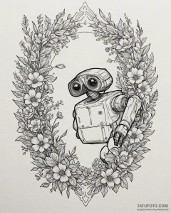 Eskizto, tattoo sketch, wall-e and eve surrou... - эскиз тату (№1753570887_0, 26.07.2025 23:01) — Tatufoto.com