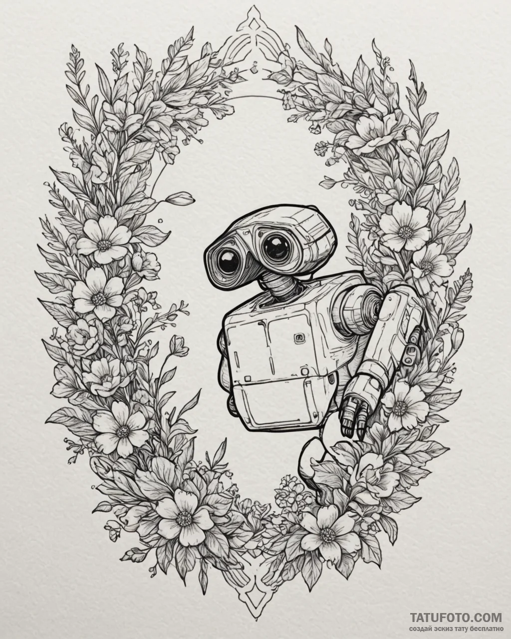 Eskizto, tattoo sketch, wall-e and eve surrou... - эскиз тату (№1753570887_0, 26.07.2025 23:01) — Tatufoto.com