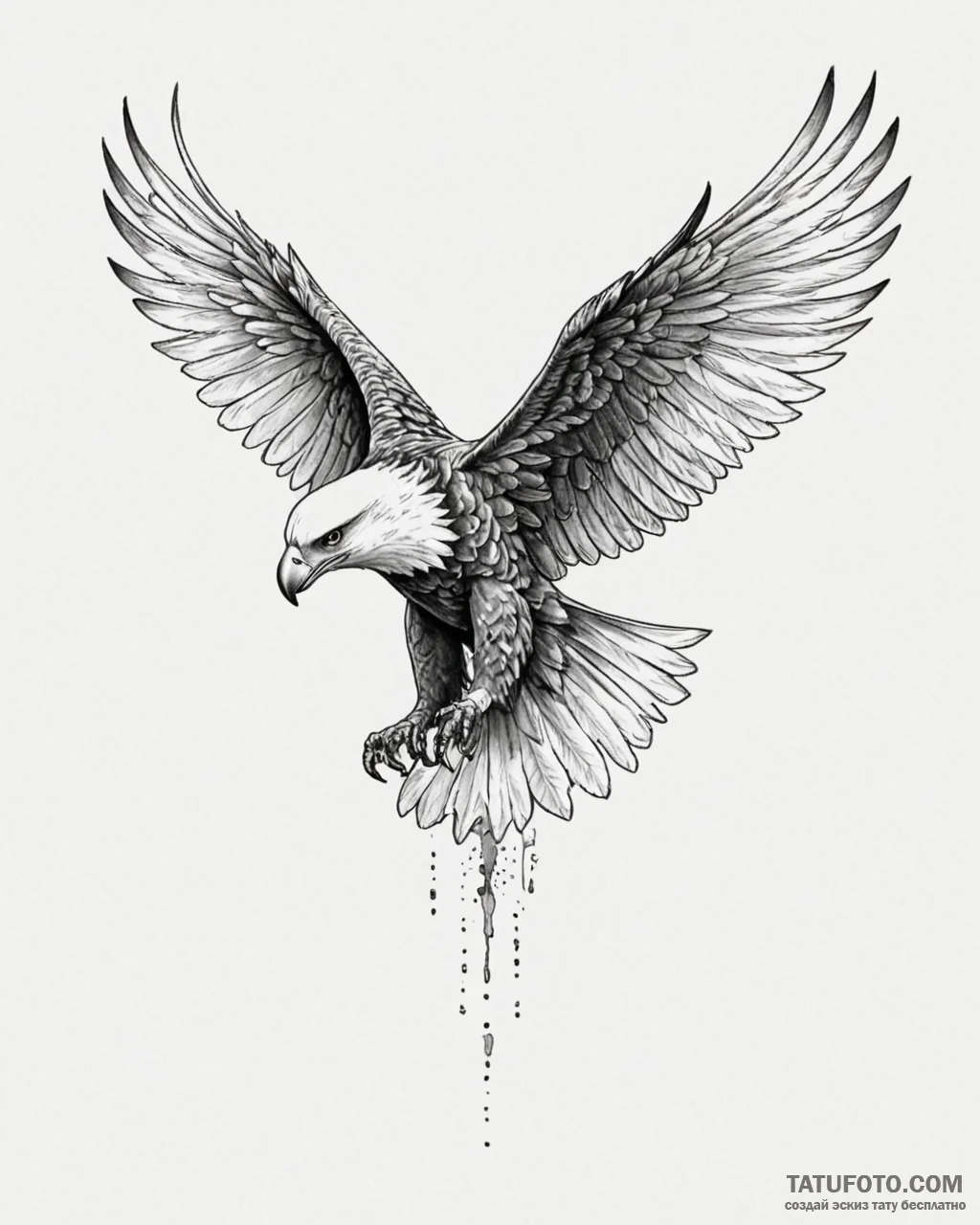 Tattoo sketch, soaring eagle with extended wi... - эскиз тату (№1753571086_0, 26.07.2025 23:04) — Tatufoto.com