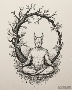 Tat tattoo sketch, yogi meditating under sacr... - эскиз тату (№1753571285_0, 26.07.2025 23:08) — Tatufoto.com