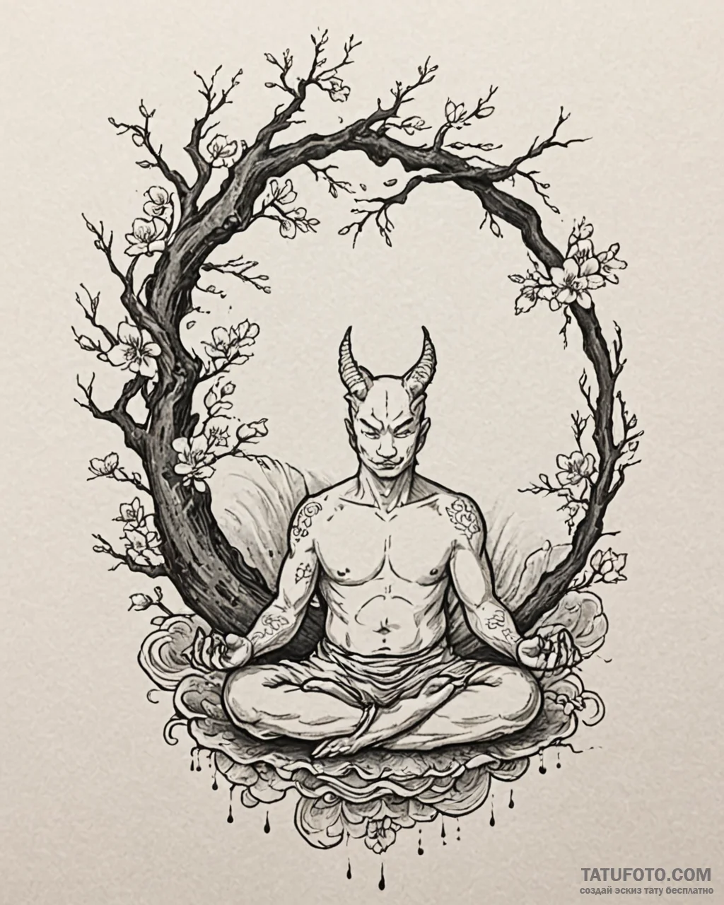 Tat tattoo sketch, yogi meditating under sacr... - эскиз тату (№1753571285_0, 26.07.2025 23:08) — Tatufoto.com