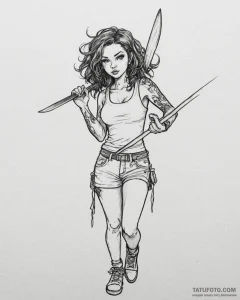 Eskizto, tattoo sketch, colette with knife an... - эскиз тату (№1753571483_0, 26.07.2025 23:11) — Tatufoto.com