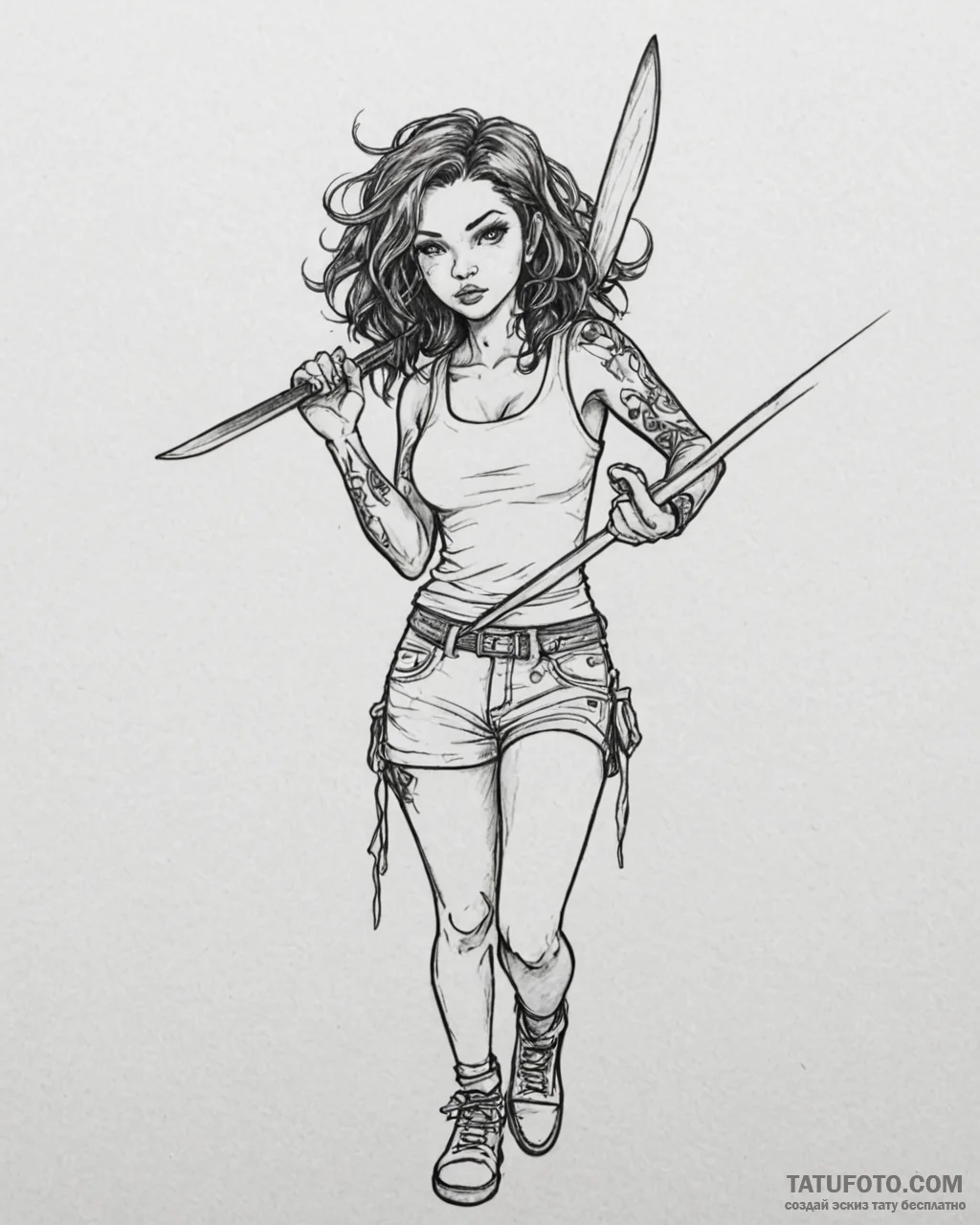 Eskizto, tattoo sketch, colette with knife an... - эскиз тату (№1753571483_0, 26.07.2025 23:11) — Tatufoto.com