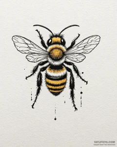 Tattoo sketch, tiny minimalist bee with fine... - эскиз тату (№1753571889_0, 26.07.2025 23:18) — Tatufoto.com