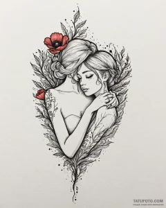 Tat tattoo sketch, poppy and branch hugging w... - эскиз тату (№1753572087_0, 26.07.2025 23:21) — Tatufoto.com