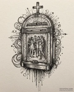 Tat tattoo sketch, retro jukebox with neon li... - эскиз тату (№1753572286_0, 26.07.2025 23:24) — Tatufoto.com