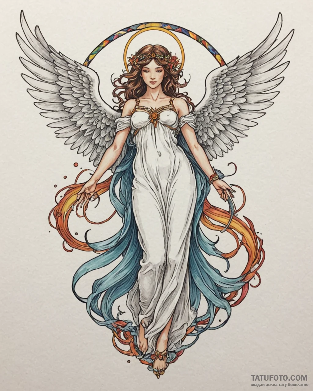 Tat tattoo sketch, majestic angel with large… — эскиз тату (№1753572485_0, 26.07.2025 23:28) — Tatufoto.com