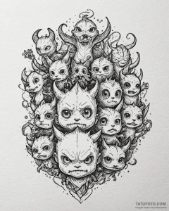 Eskizto, tattoo sketch, mike with tiny monste... - эскиз тату (№1753572687_0, 26.07.2025 23:31) — Tatufoto.com