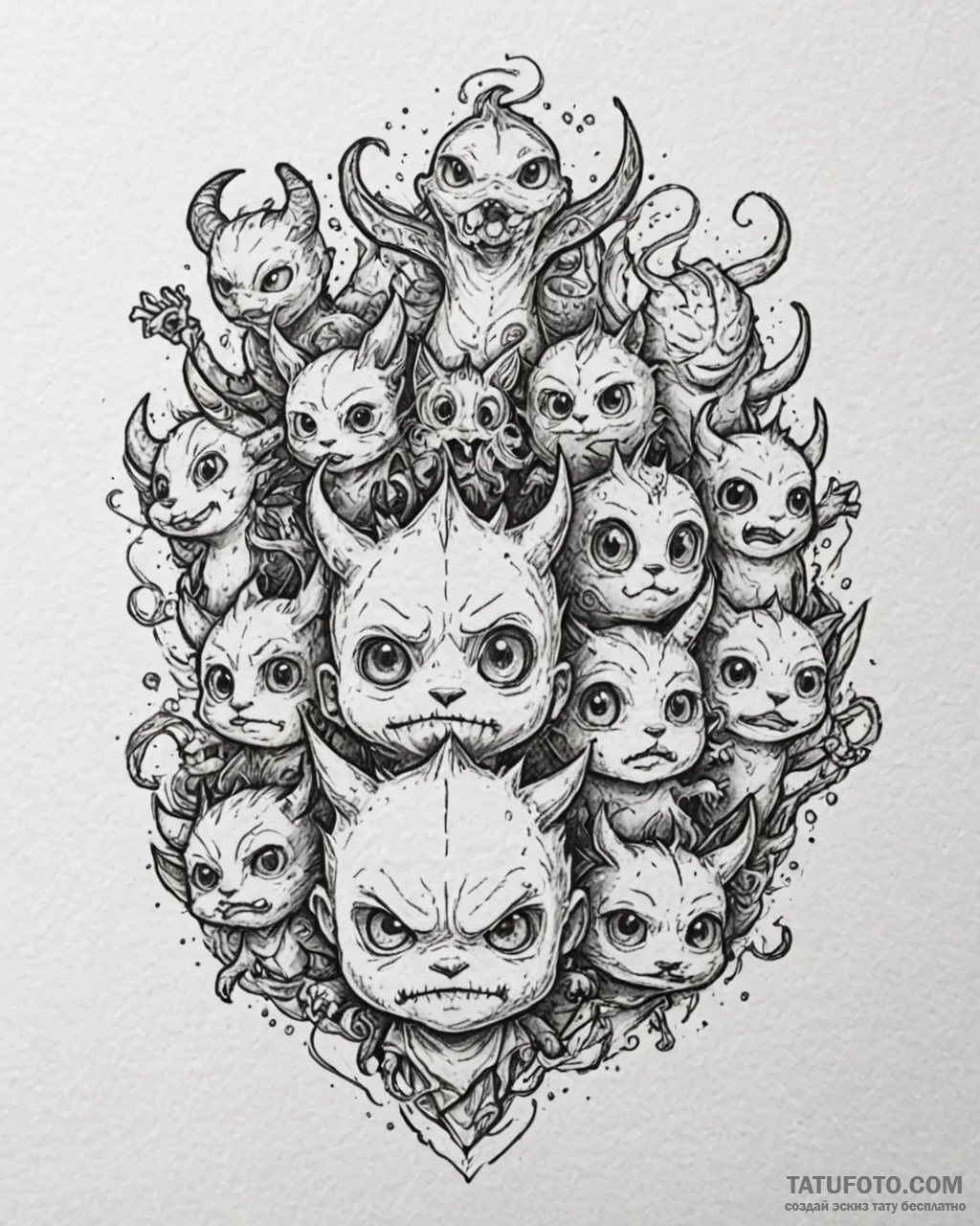 Eskizto, tattoo sketch, mike with tiny monste... - эскиз тату (№1753572687_0, 26.07.2025 23:31) — Tatufoto.com